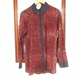 Button-up Red and Blue Block Print Dress Shirt